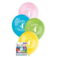 30cm Printed Balloon - 4th Happy Birthday Printed Balloons 8 Pack