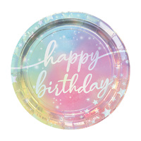Luminous Birthday Iridescent Round Paper Plates 23cm 8 Pack