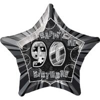 50cm  Glitz Black 90th Birithday star Foil Balloon 