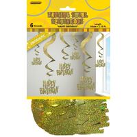 Glitz Gold 6 Prismatic Hanging Swirls 66cm - Happy Birthday