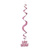 Glitz Pink 6 Prismatic Hanging Swirls 66cm - Happy Birthday