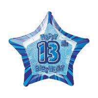 50cm Glitz Blue 13th Birithday Star Foil Balloon Packaged
