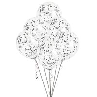 30cm Clear Balloons With Black Confetti 6 Pack