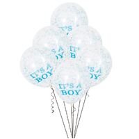 30cm It's A Boy Clear Balloons With Blue Confetti 6 Pack