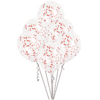 30cm Clear Balloons With Ruby Red Confetti 6 Pack