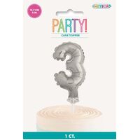 Silver Balloon Cake Topper "3" 12cm 