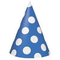 Dots Party Hats Royal Blue 8 Pack