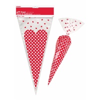 Dot Hearts Cone Cello Bags 28cm H x 13cm W 20 Pack