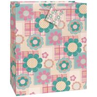 Gift Bag Plaid Flowers Large