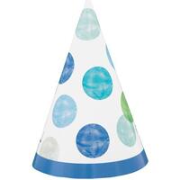 Blue Dots 1st Mini Party Hat 8 Pack