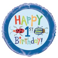 45cm Bug Happy 1st Birthday Foil Balloon Packaged