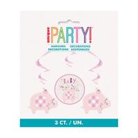 loral Elephant Baby Shower Pink Hanging Swirl Decorations?á3 Pack