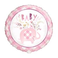 45cm Floral Elephant Baby Shower Pink Foil Balloon