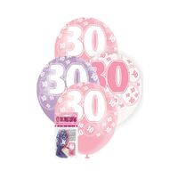 30cm Glitz Pink 30th Balloons Printed Balloons 6 Pack