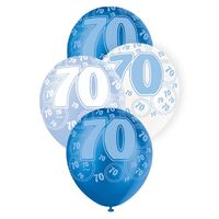 30cm Glitz Blue - 70 Printed Balloons 6 Pack