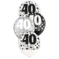 30cm Glitz Black - 40 Printed Balloons 6 Pack