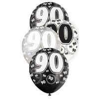 30cm Glitz Black - 90 Printed Balloons 6 Pack