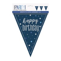 Happy Birthday Glitz Blue Foil Flag Banner 2.74m