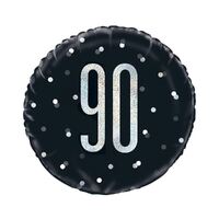 45cm Black "90" Foil Prismatic Balloon Packaged