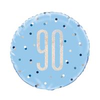 45cm Blue "90" Foil Prismatic Balloon Packaged