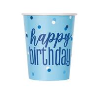 Blue Happy Birthday Paper Cups 270mL 8 Pack