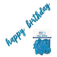 Happy Birthday Prismatic Blue Foil Script Jointed Banner 83.8cm