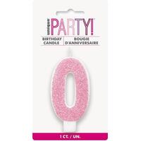 Number Candle 0 - Glitter Pink
