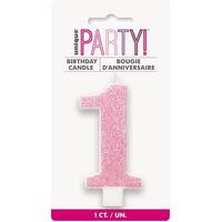 Number Candle 1 - Glitter Pink