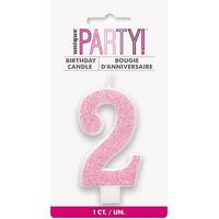 Number Candle 2 - Glitter Pink