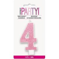 Number Candle 4 - Glitter Pink