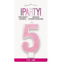 Number Candle 5 - Glitter Pink