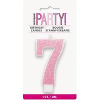 Number Candle 7 - Glitter Pink