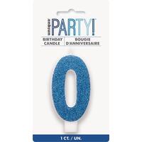 Number Candle 0 - Glitter Blue