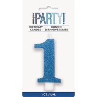 Number Candle 1 - Glitter Blue