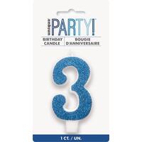 Number Candle 3 - Glitter Blue