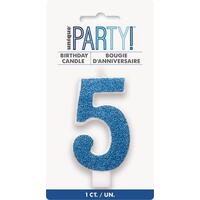 Number Candle 5 - Glitter Blue