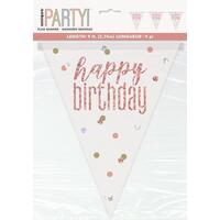 Rose Gold Prismatic Foil Flag Banner Happy Birthday 2.74m 