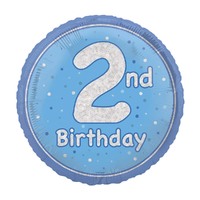 45cm Glitz Blue "2nd Birthday" Foil Prismatic Balloon Packaged