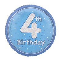45cm Glitz Blue "4th Birthday" Foil Prismatic Balloon Packaged