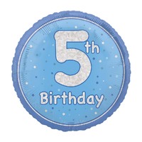 45cm Glitz Blue "5th Birthday" Foil Prismatic Balloon Packaged