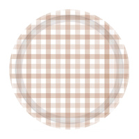 Gingham Paper Plate White Sand NPC 23cm 8 Pack