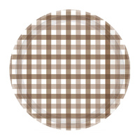 Gingham Paper Plate Teddy Brown NPC 23cm 8 Pack