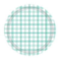 Gingham Paper Plate Pastel Mint NPC 23cm 8 Pack