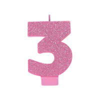 Candle Number Glitter Pink #3