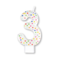 Candle Number 3 Moulded Rainbow Dots