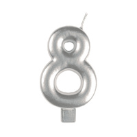 Candle Number 8 Moulded Silver
