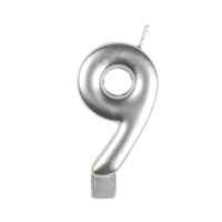 Candle Number 9 Moulded Silver