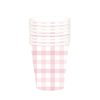 Gingham Paper Cup Pastel Pink HC 266ml 8 Pack