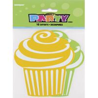 10 Mini Cupcake Cutouts Yellow And Green 12.5cm W x 11.5cm H