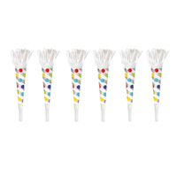 Dots Foil Horns With Fringe 6 Pack
